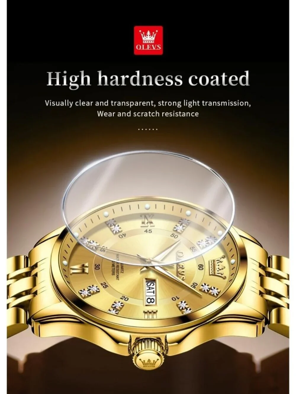 Men's Gold Diamond Stainless Steel Waterproof Luminous Luxury Analog Round Watch
